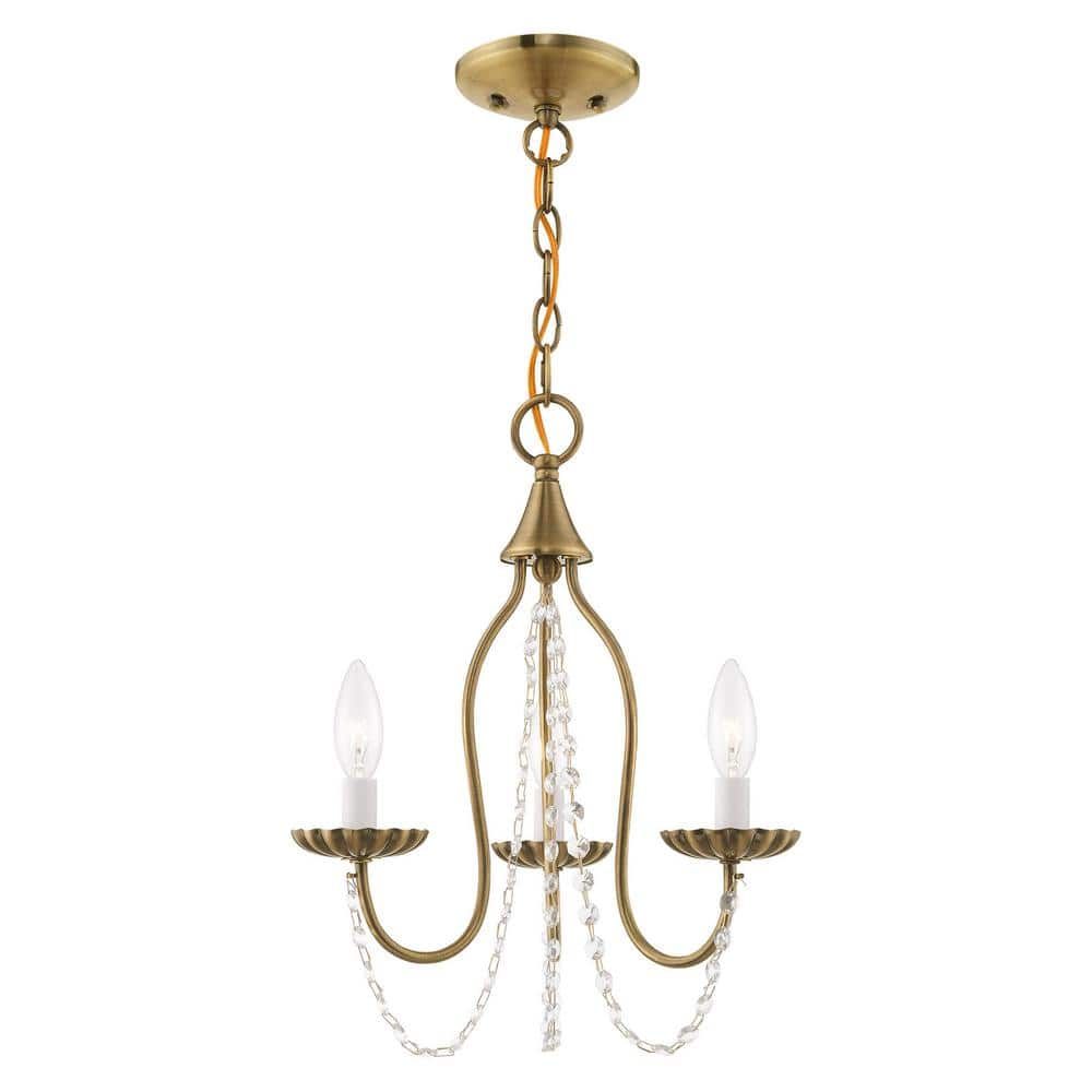 Antique Brass Mini Chandelier with Clear Crystal Trim