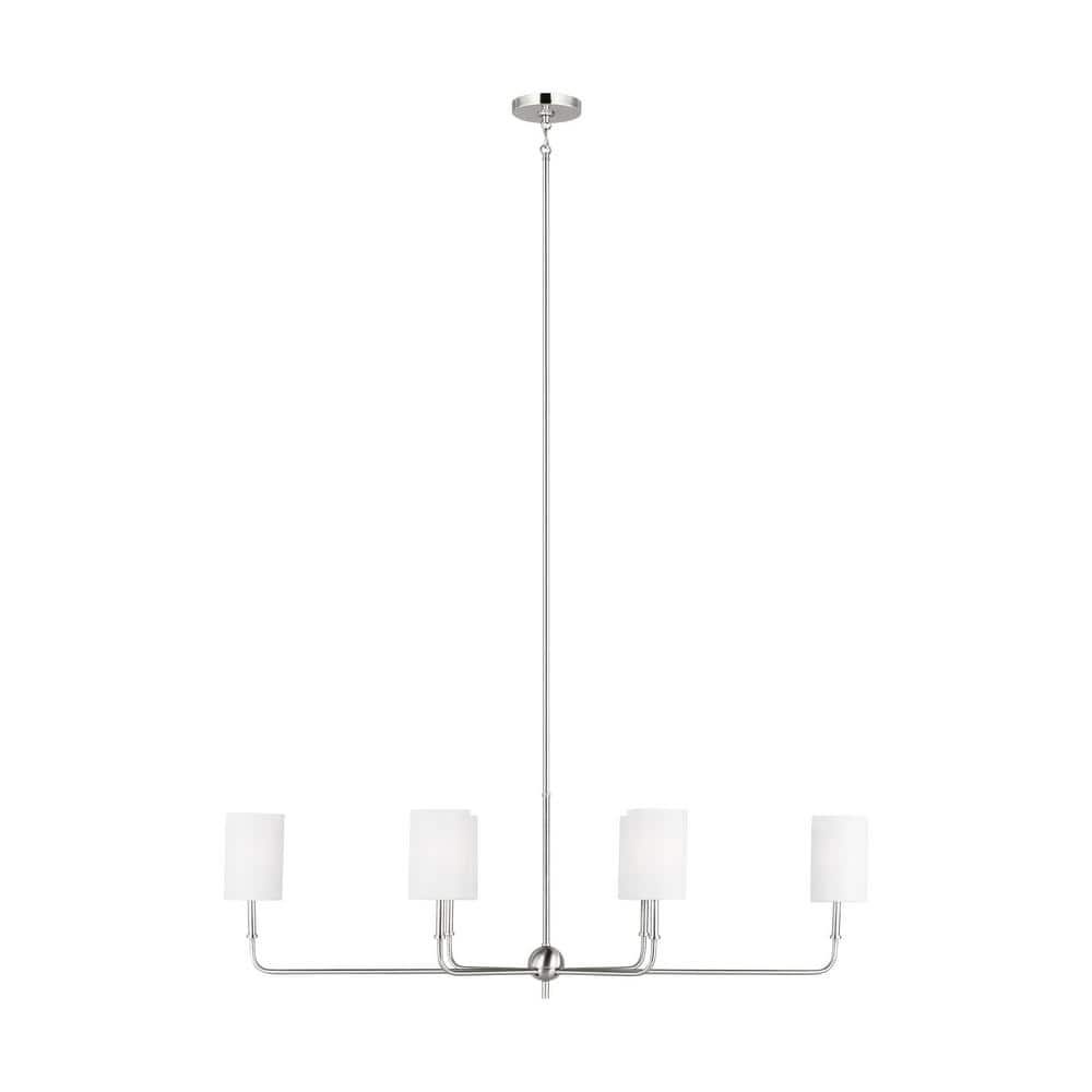 Brushed Nickel 6-Light Linear Chandelier with White Linen Shades