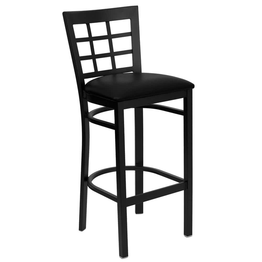 Elegant Black Vinyl and Metal Window Back Bar Stool