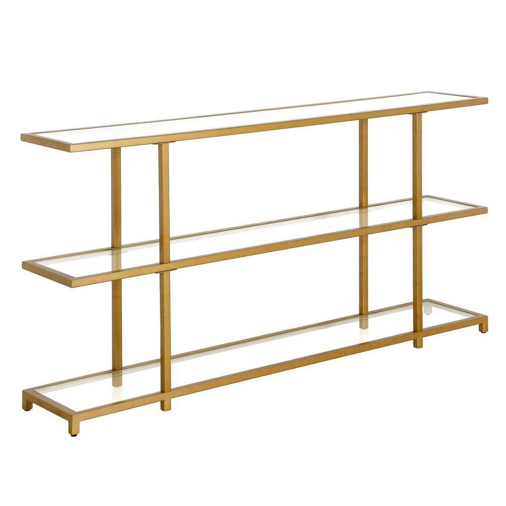 Greenwich Cantilevered Brass Console Table with Tempered Glass