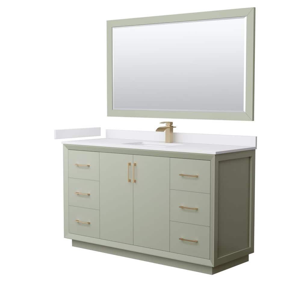 Strada 60" Light Green Single Bathroom Vanity with White Marble Countertop