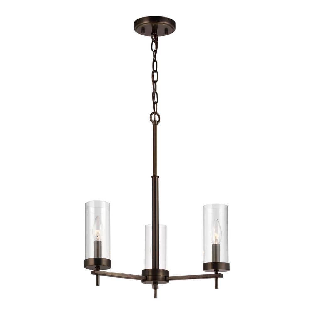 Brushed Oil Rubbed Bronze Mini 3-Light Chandelier with Clear Glass Shades