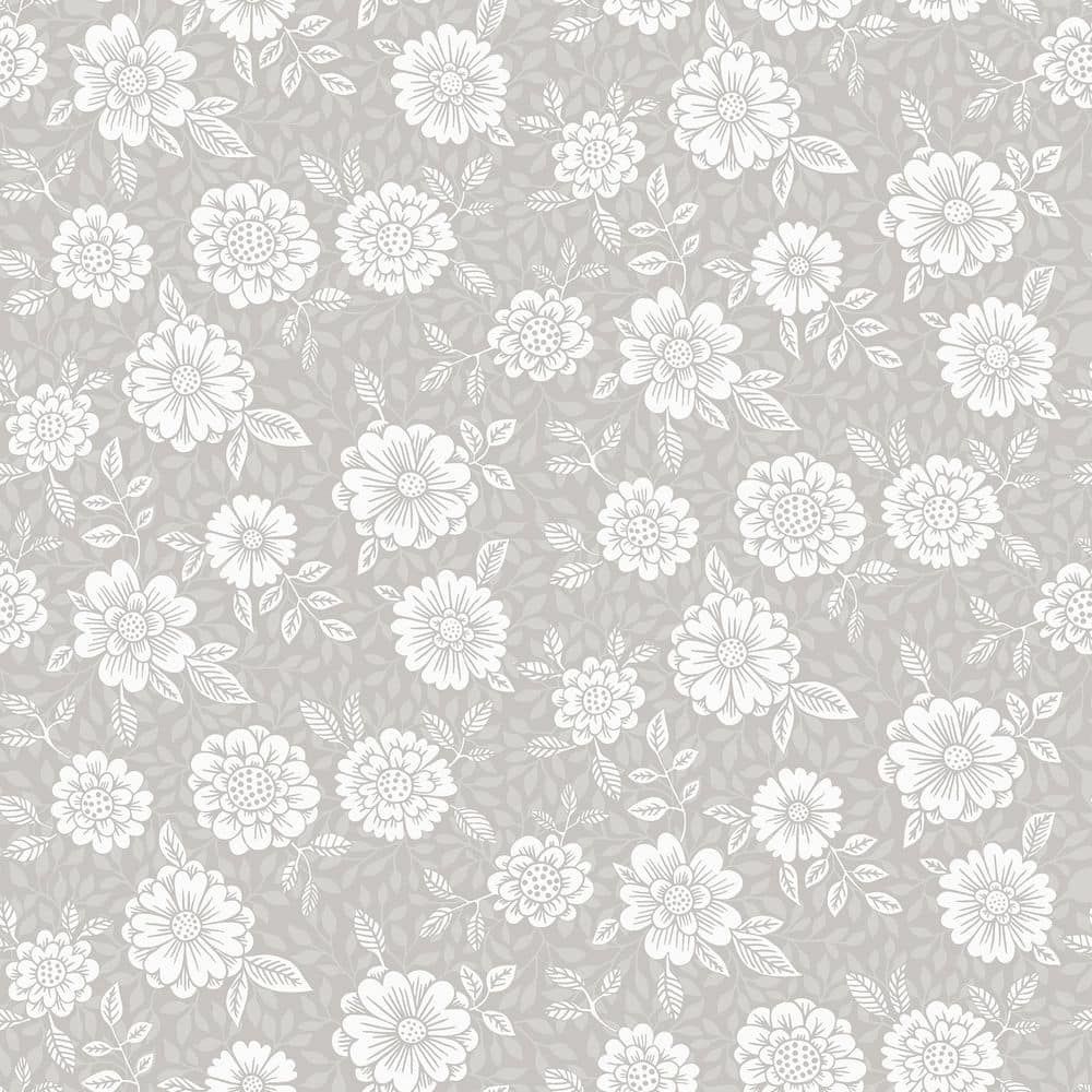 Grey and White Floral Non-Woven Wallpaper Roll