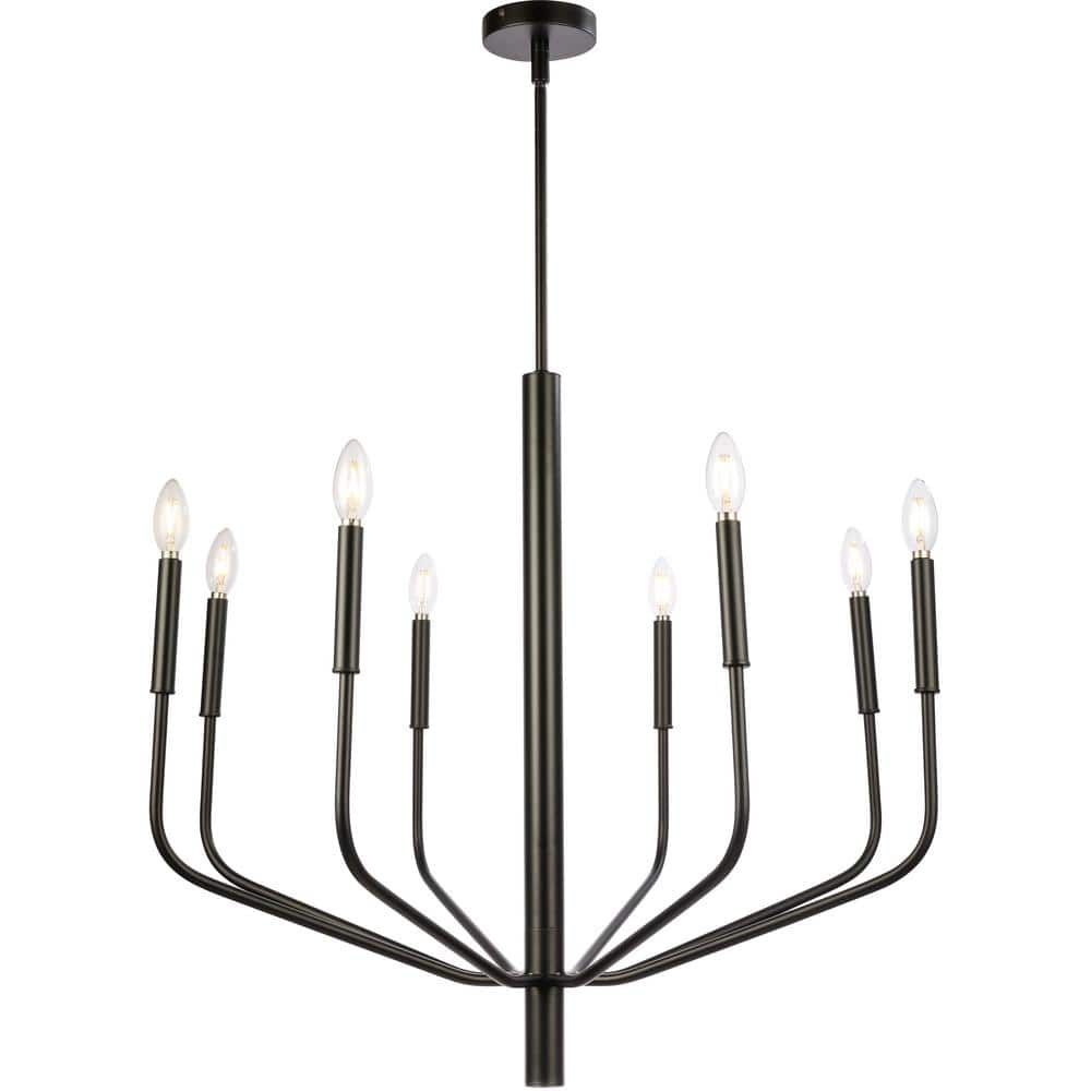 Eleanor 32" Aged Brass and Black 8-Light Chandelier