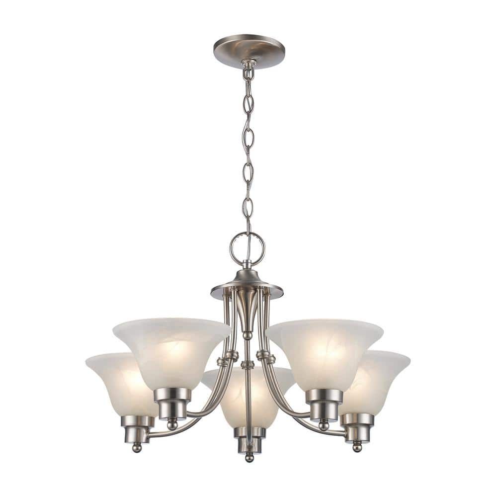 Elegant Brushed Nickel 24" Chandelier with Marbleized Glass Shades