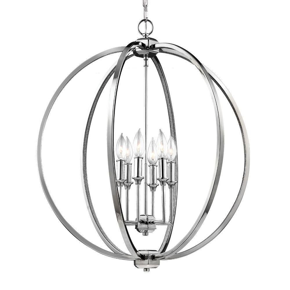 Corinne 6-Light Polished Nickel Crystal Globe Pendant