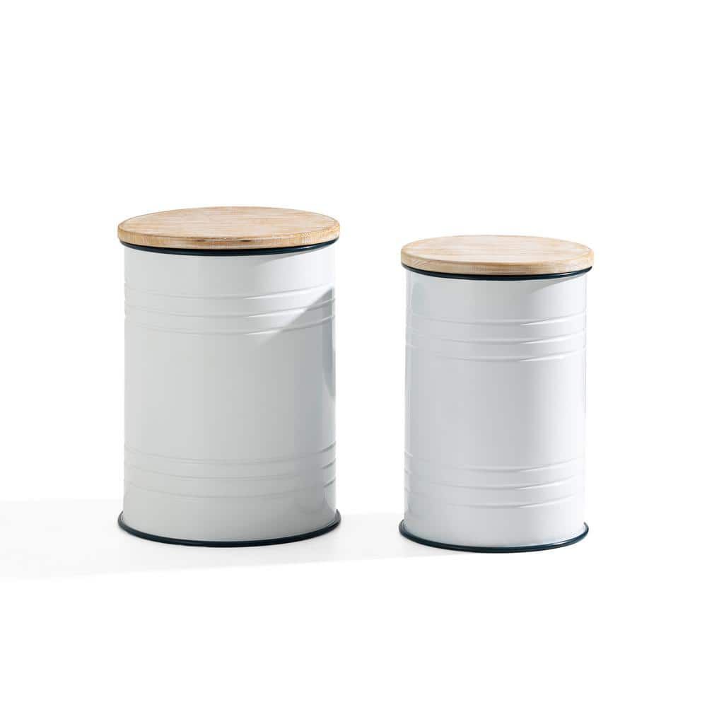 White Metal and Wood Farmhouse Storage Accent Stools, Set of 2