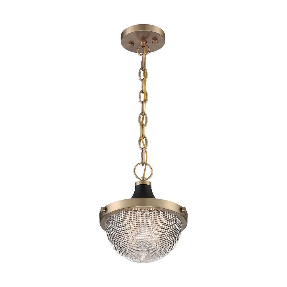 Small Burnished Brass and Glass Bowl Pendant Light