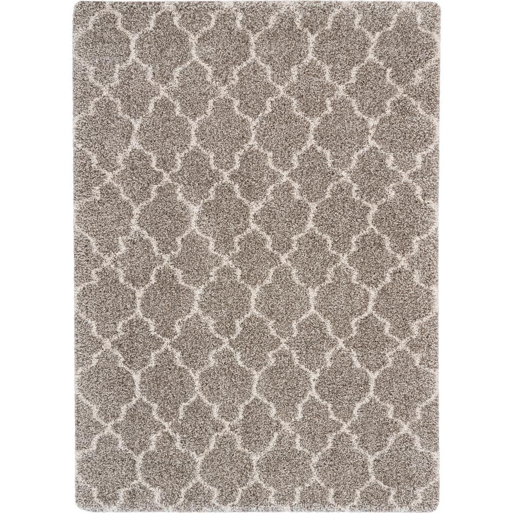 Amore Solid Shag Stone 3 ft. 11 in. x 5 ft. 11 in. Trellis Contemporary Modern Shag Area Rug