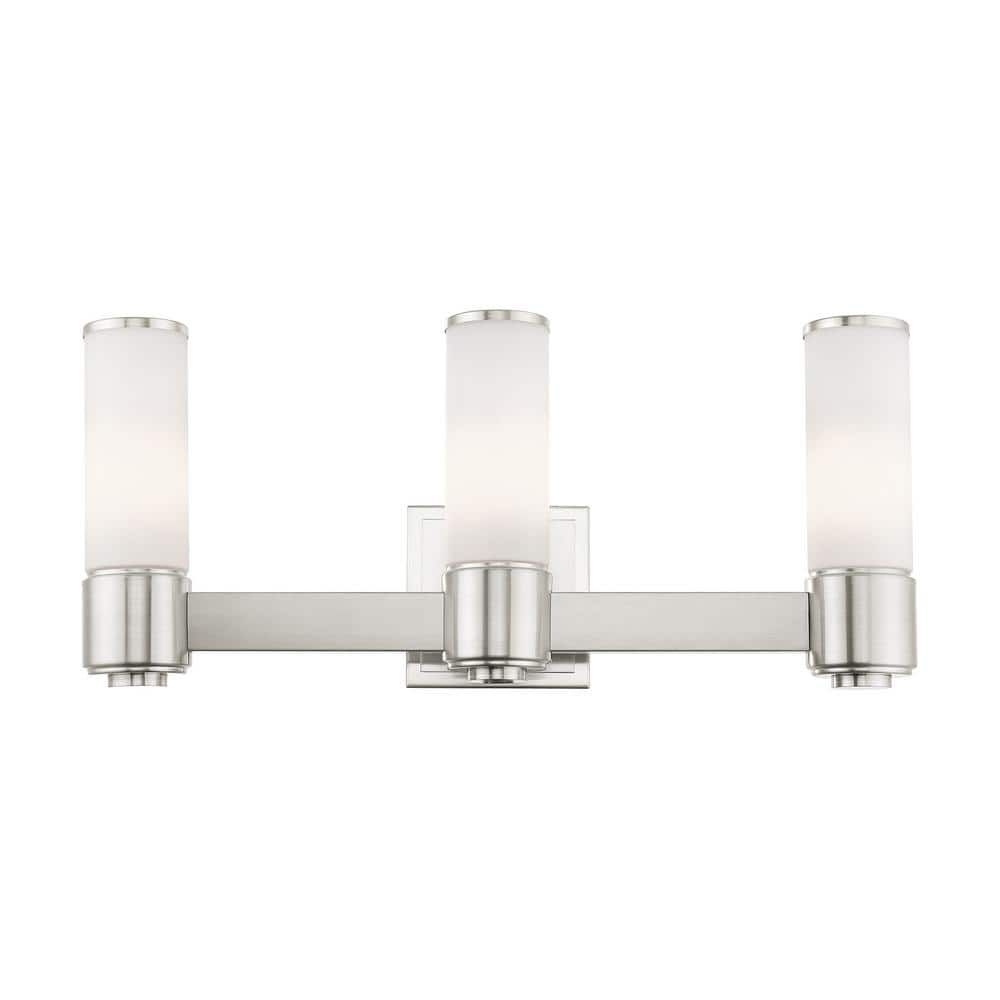 Elegant Brushed Nickel 3-Light Wall Sconce with Satin Opal White Glass