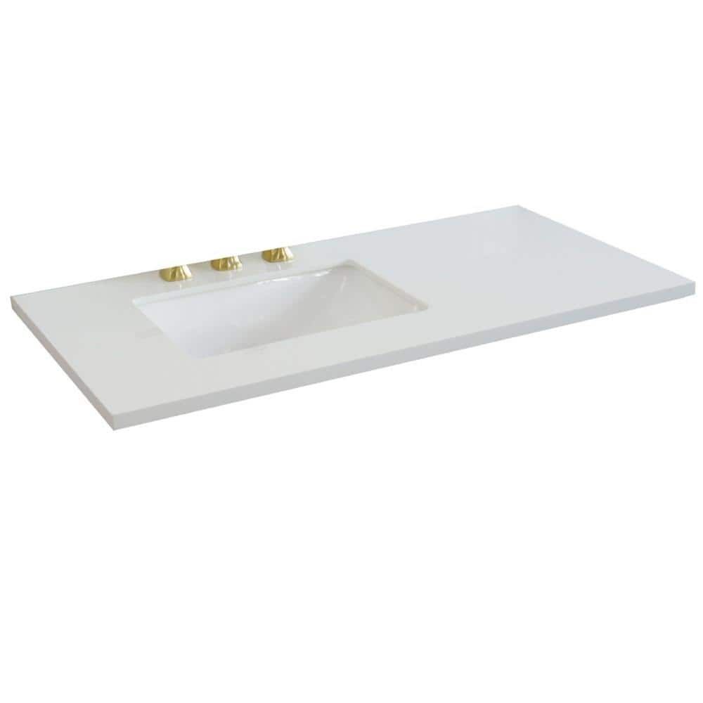 43 in. White Quartz Vanity Top with Ceramic Rectangular Sink