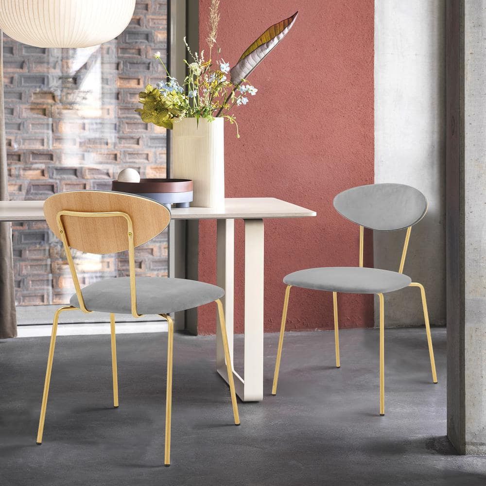 Neo Contemporary Gray Velvet Upholstered Side Chair with Metal Legs