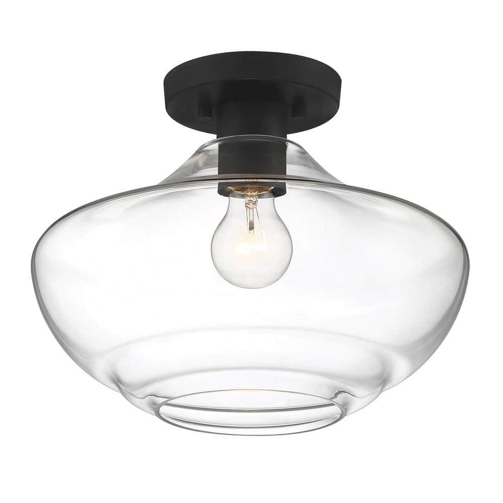 Emma Matte Black and Gold Glass Semi-Flush Mount Light