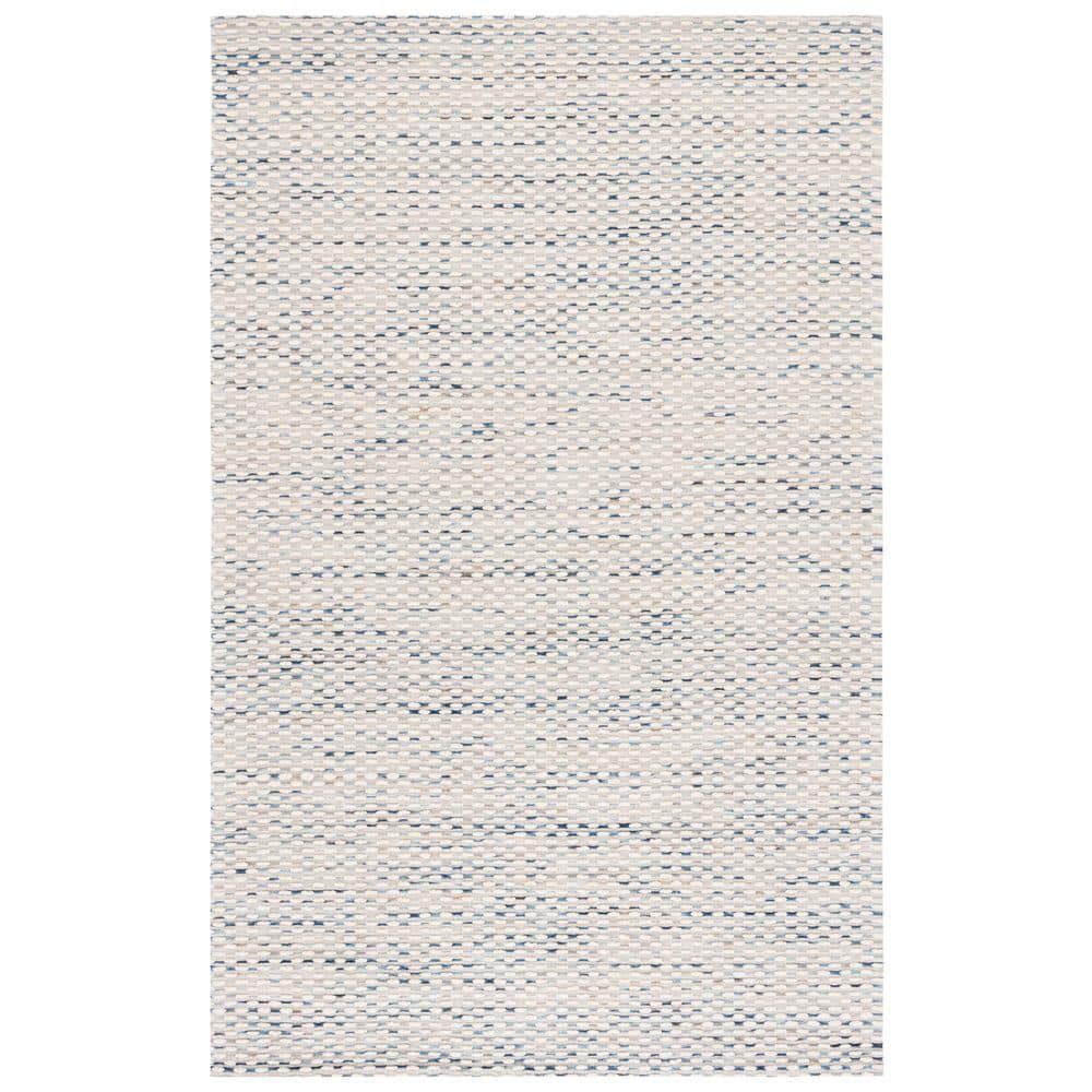 White and Navy Rectangular Wool 9' x 12' Flat Woven Handmade Rug