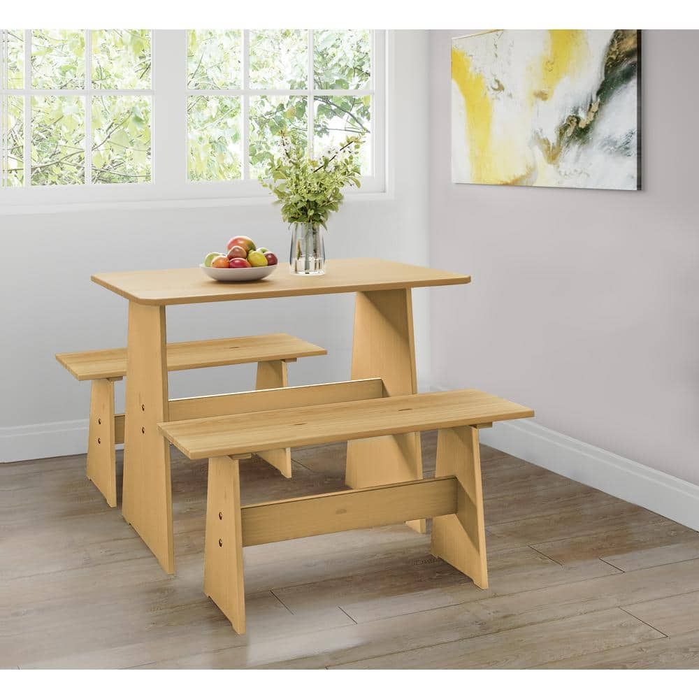 Natural Pine 3-Piece Dining Set with Benches