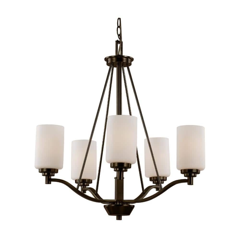 Bronze 25" Industrial Chandelier with White Frost Candle Shades