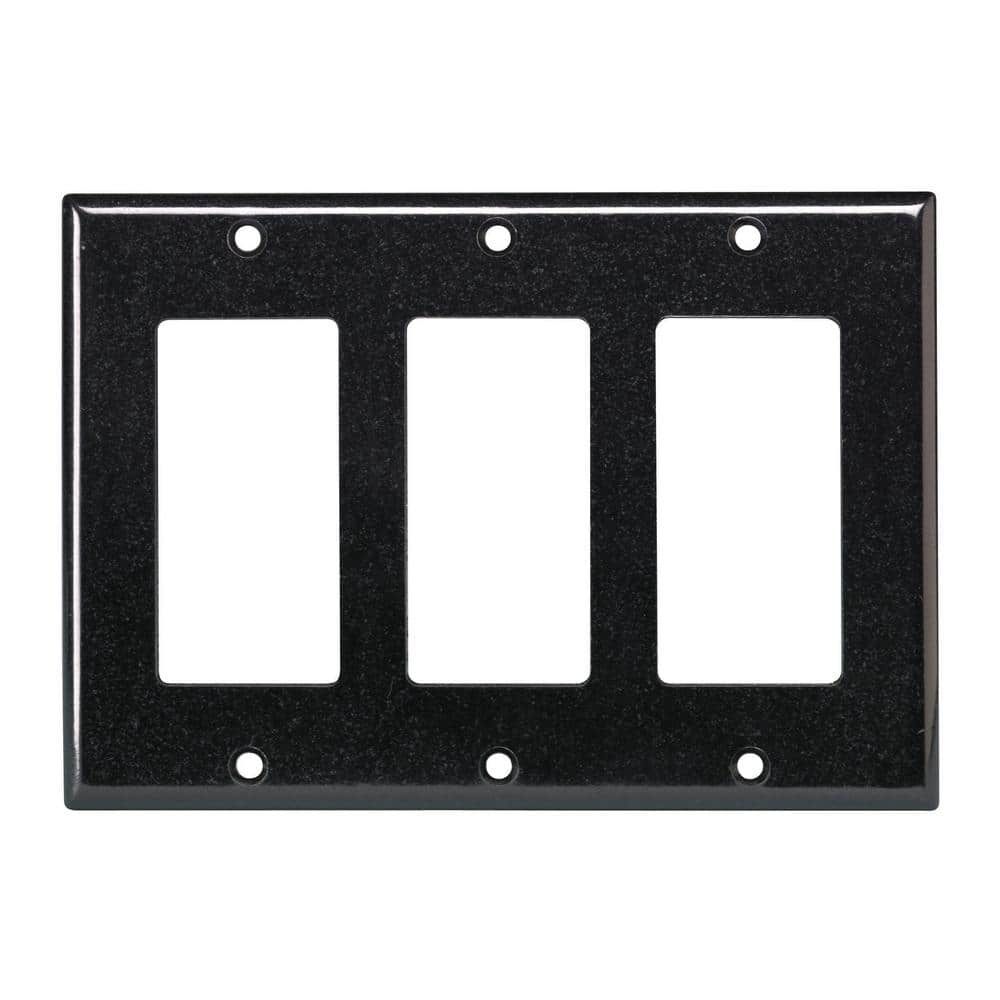 3-Gang Black Thermoset Plastic Wall Plate