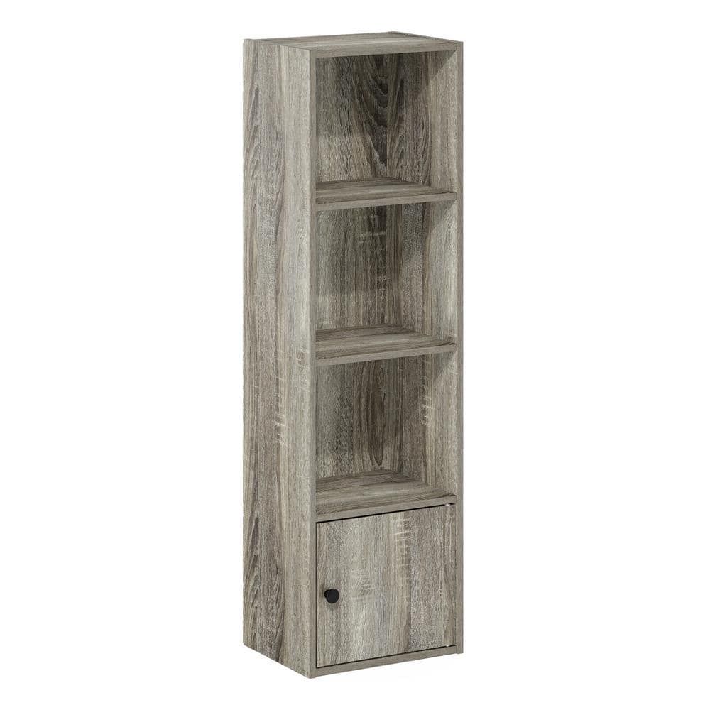 Compact Gray Wood 4-Tier Bookcase with Door