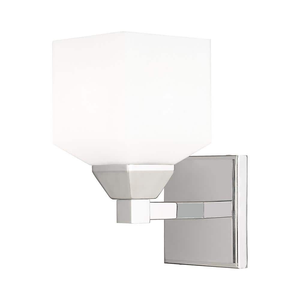 Aragon Polished Chrome 1-Light Sconce with Satin Opal White Glass