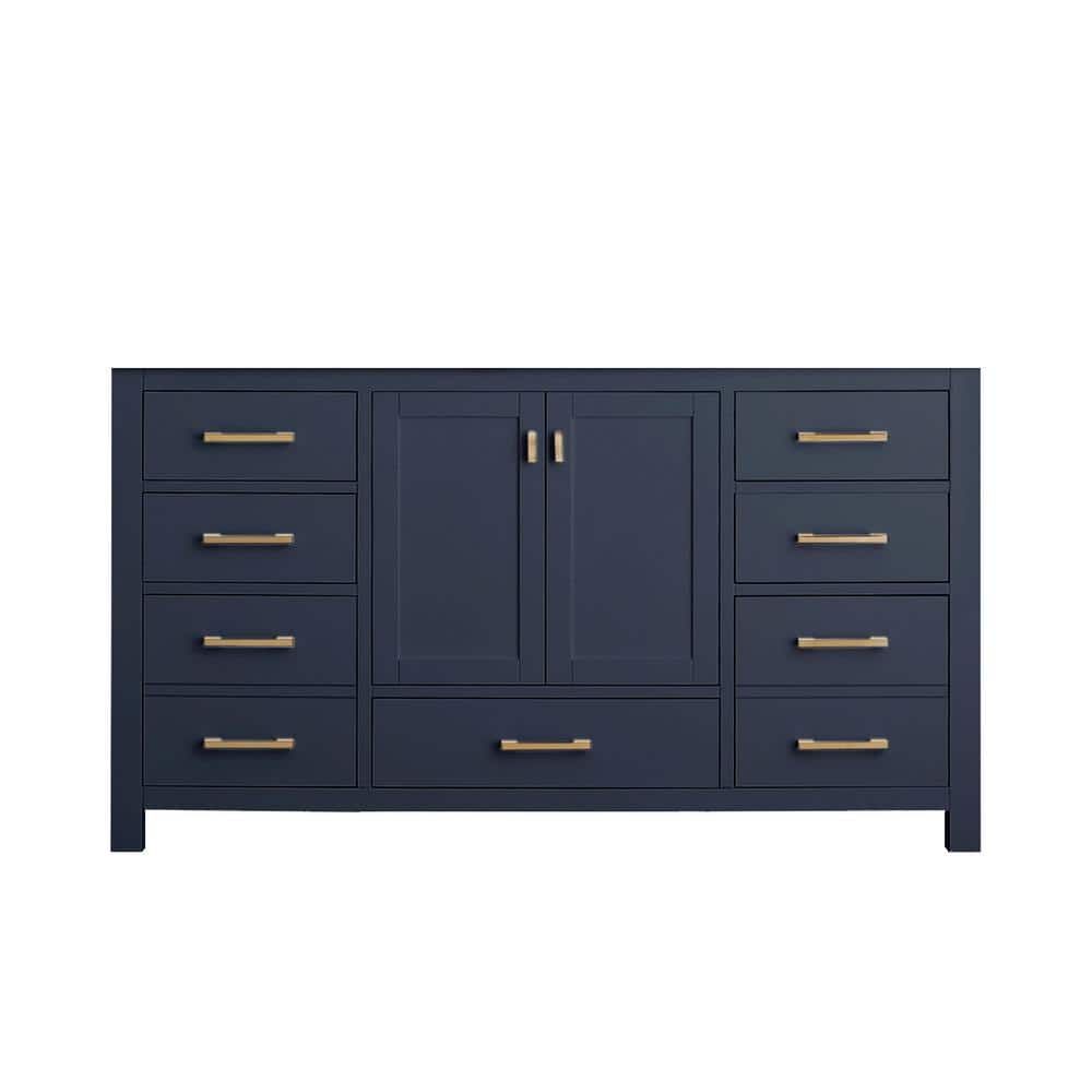 Navy Blue Solid Wood 60" Freestanding Vanity Base