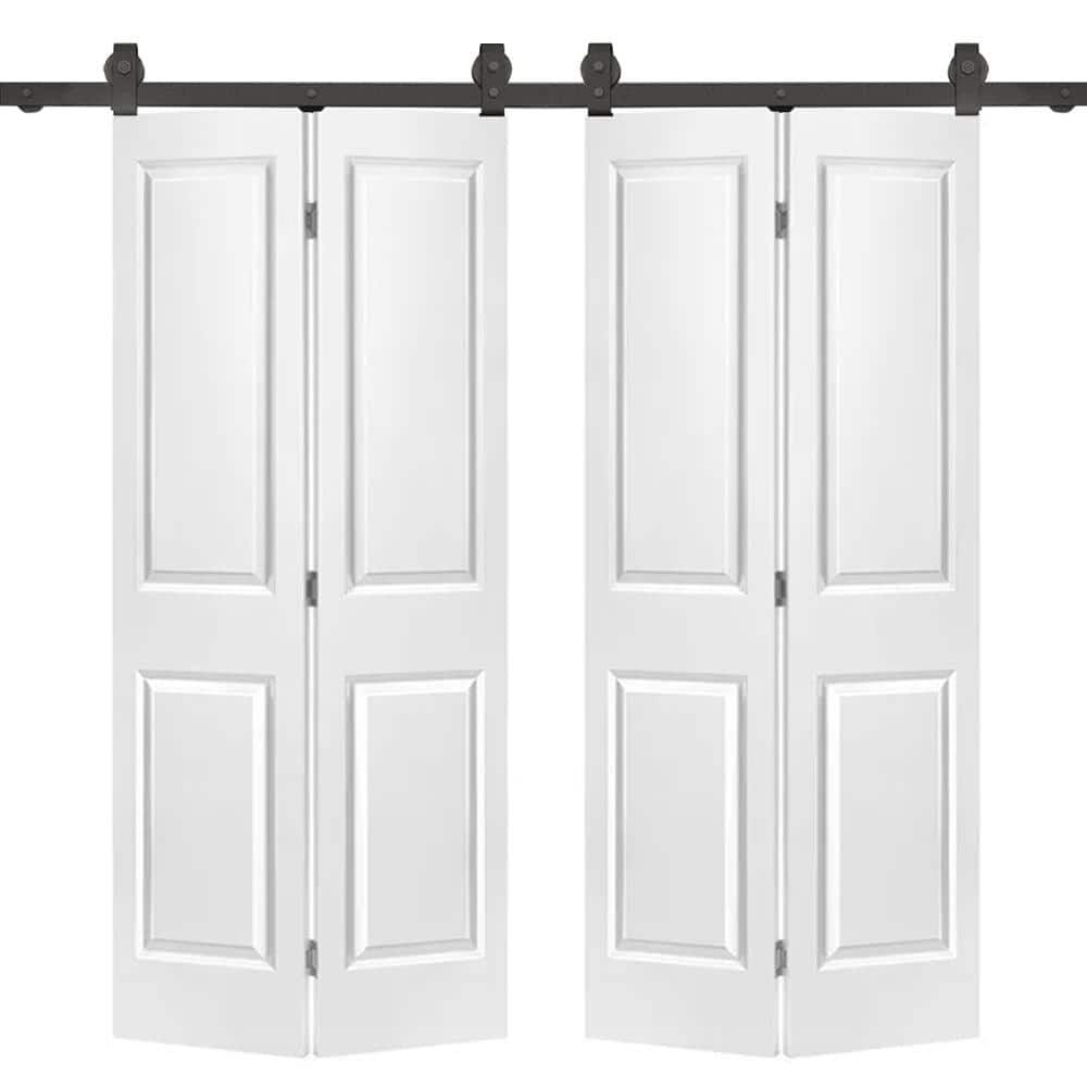 White MDF Double Bi-Fold Barn Door with Black Hardware
