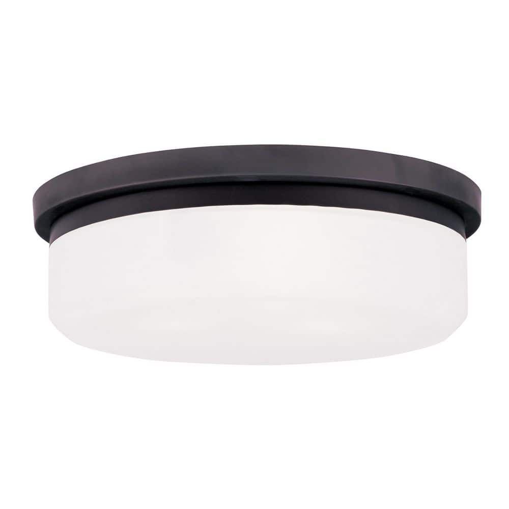 Stratus Modern 3-Light Flush Mount in Bronze with Hand-Blown Satin White Glass