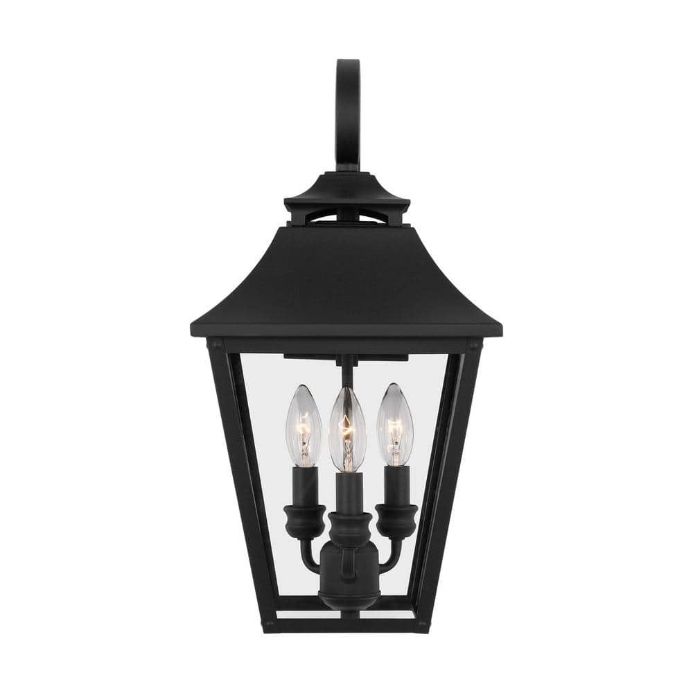 Textured Black 3-Light Outdoor Wall Lantern with Clear Seeded Glass