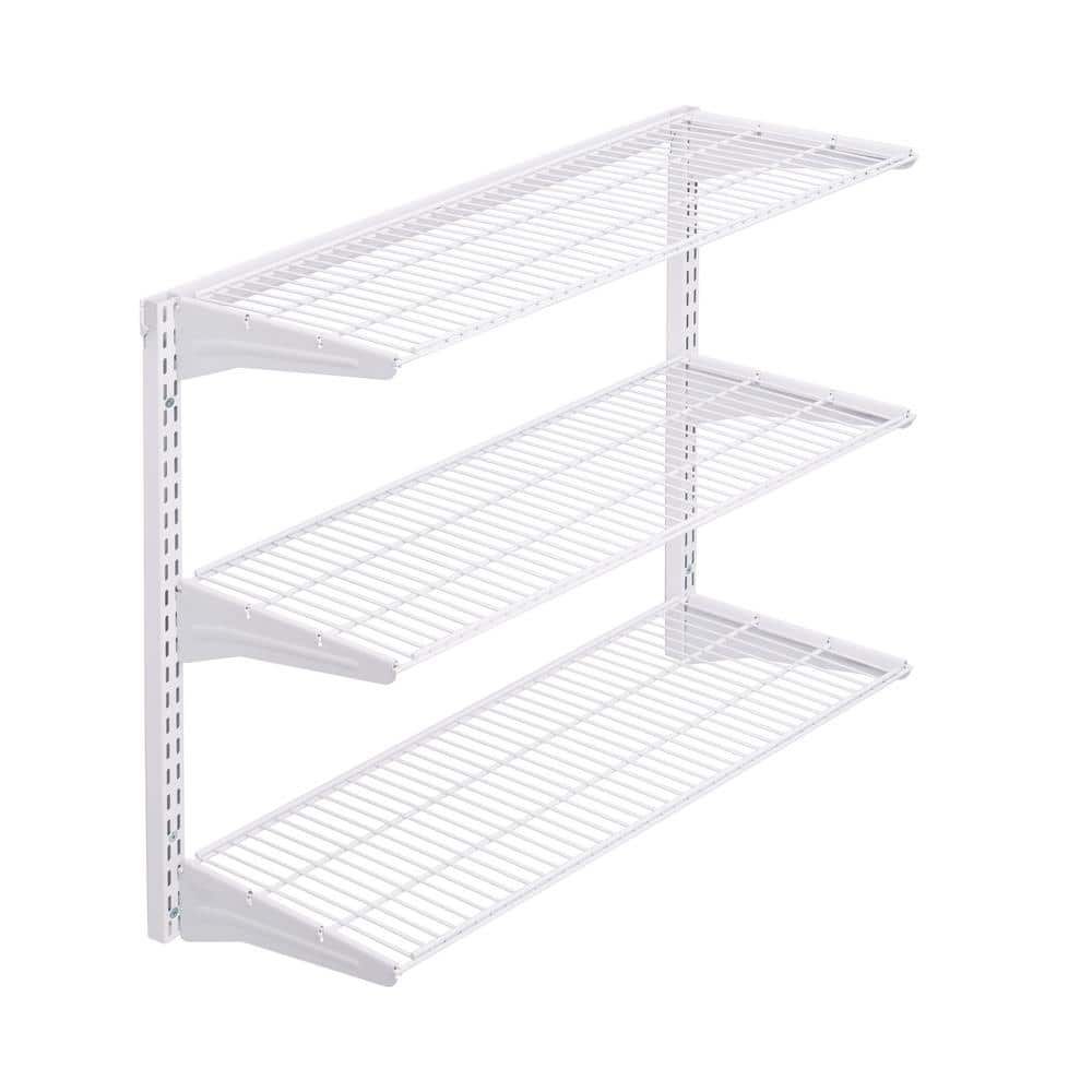 Expandable Wired White Steel Wall-Mount Shelving Unit, 3-Tier