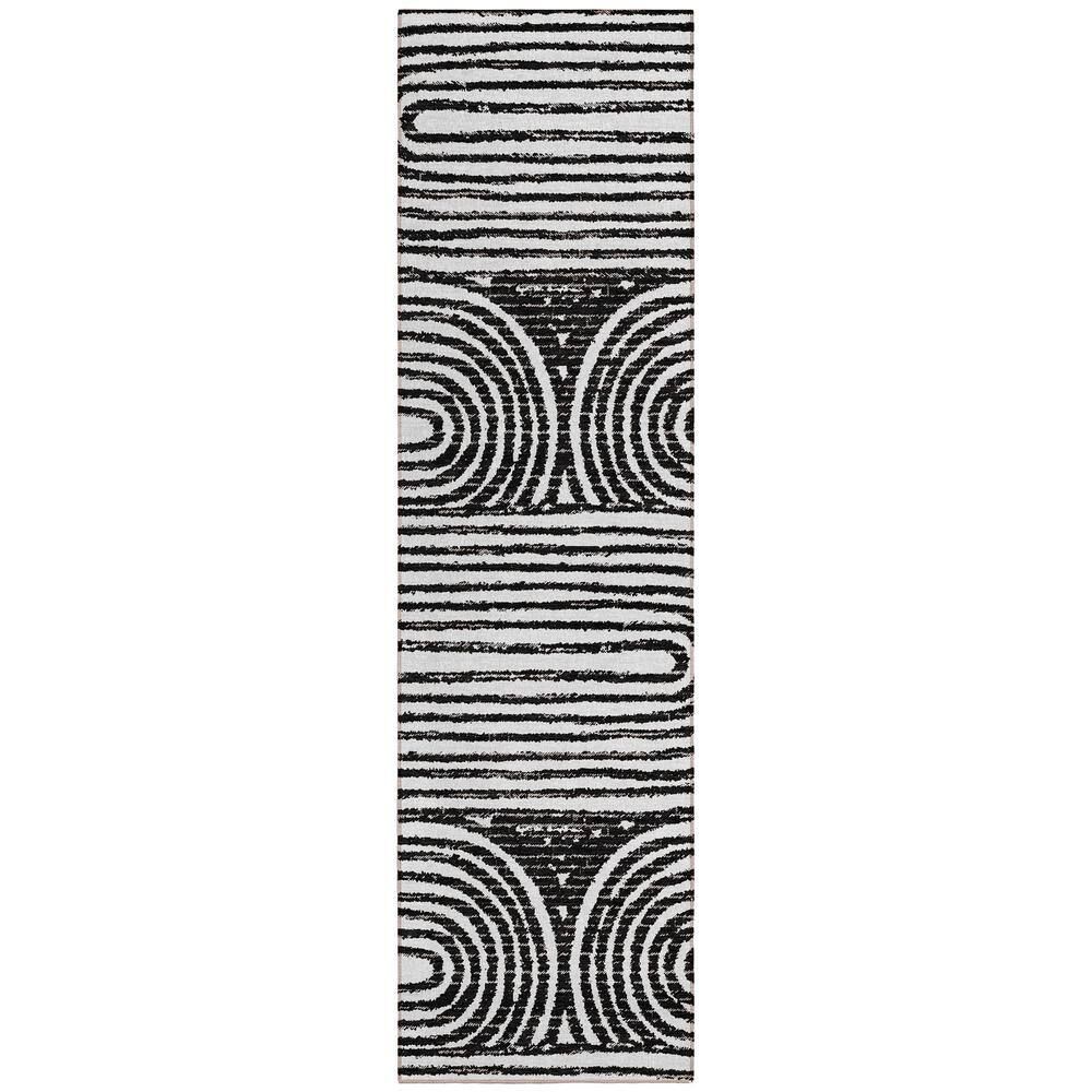 Black and White Synthetic Abstract Washable Runner Rug