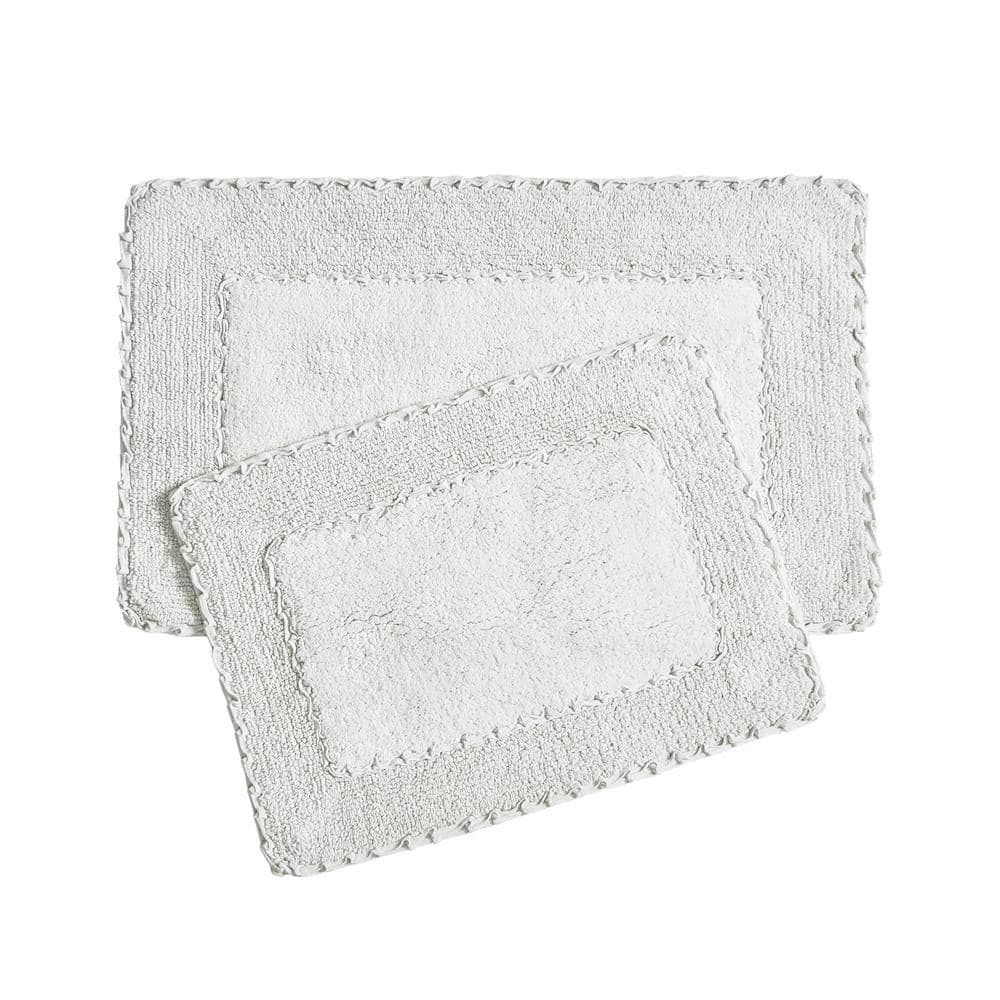 Light Gray Cotton Ruffle Border Bath Rug Set, 20" x 32"