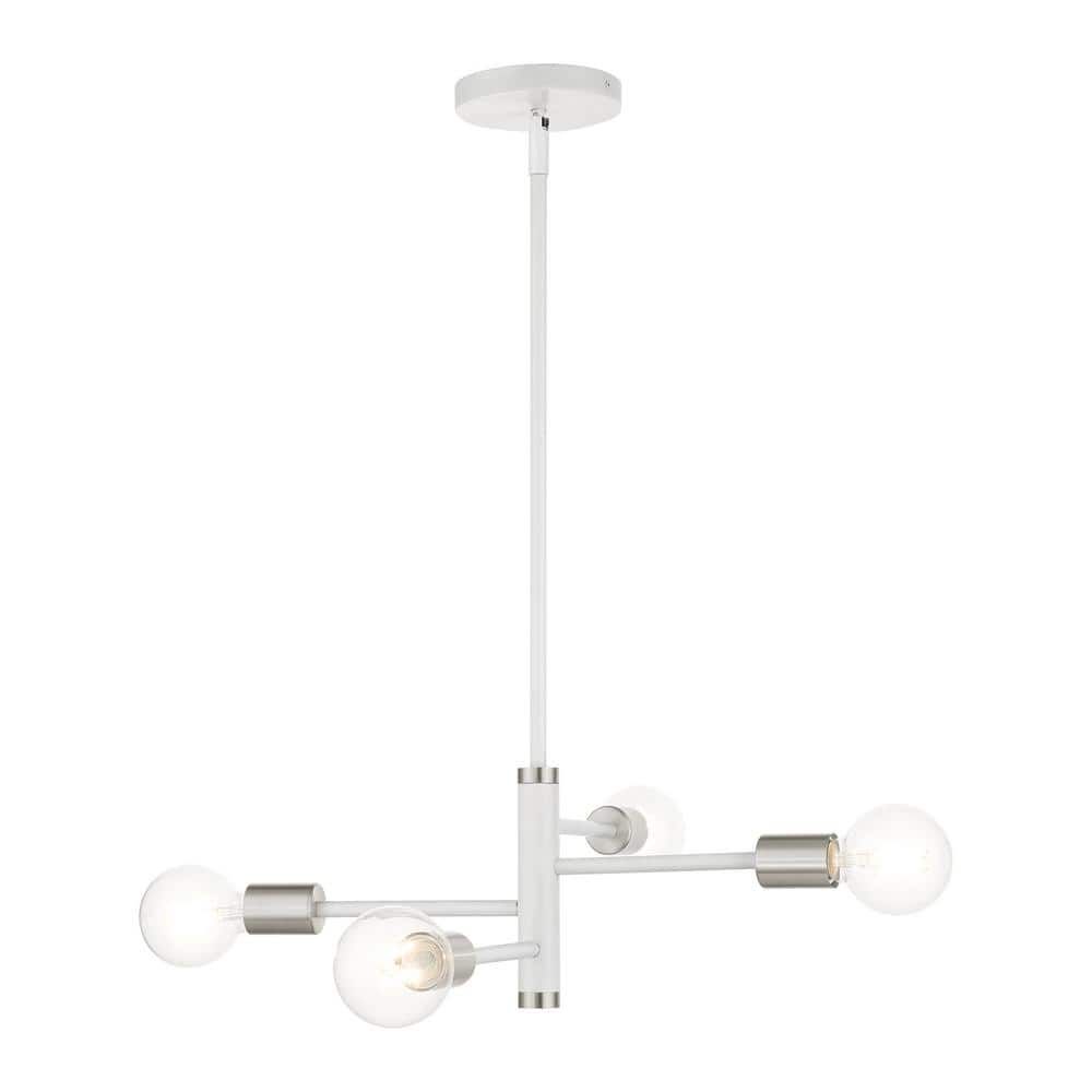 White Mini 4-Light Chandelier with Nickel Accents