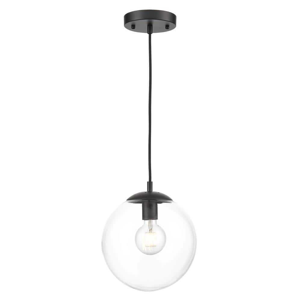 Kalix 14" Black Globe Pendant Light with Wooden Accent