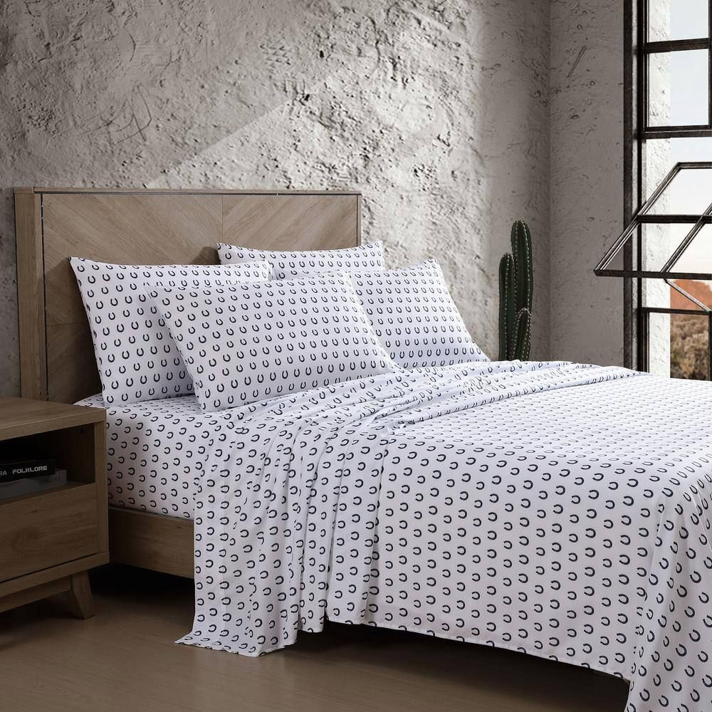 Navy Horseshoe Print Twin Microfiber Sheet Set