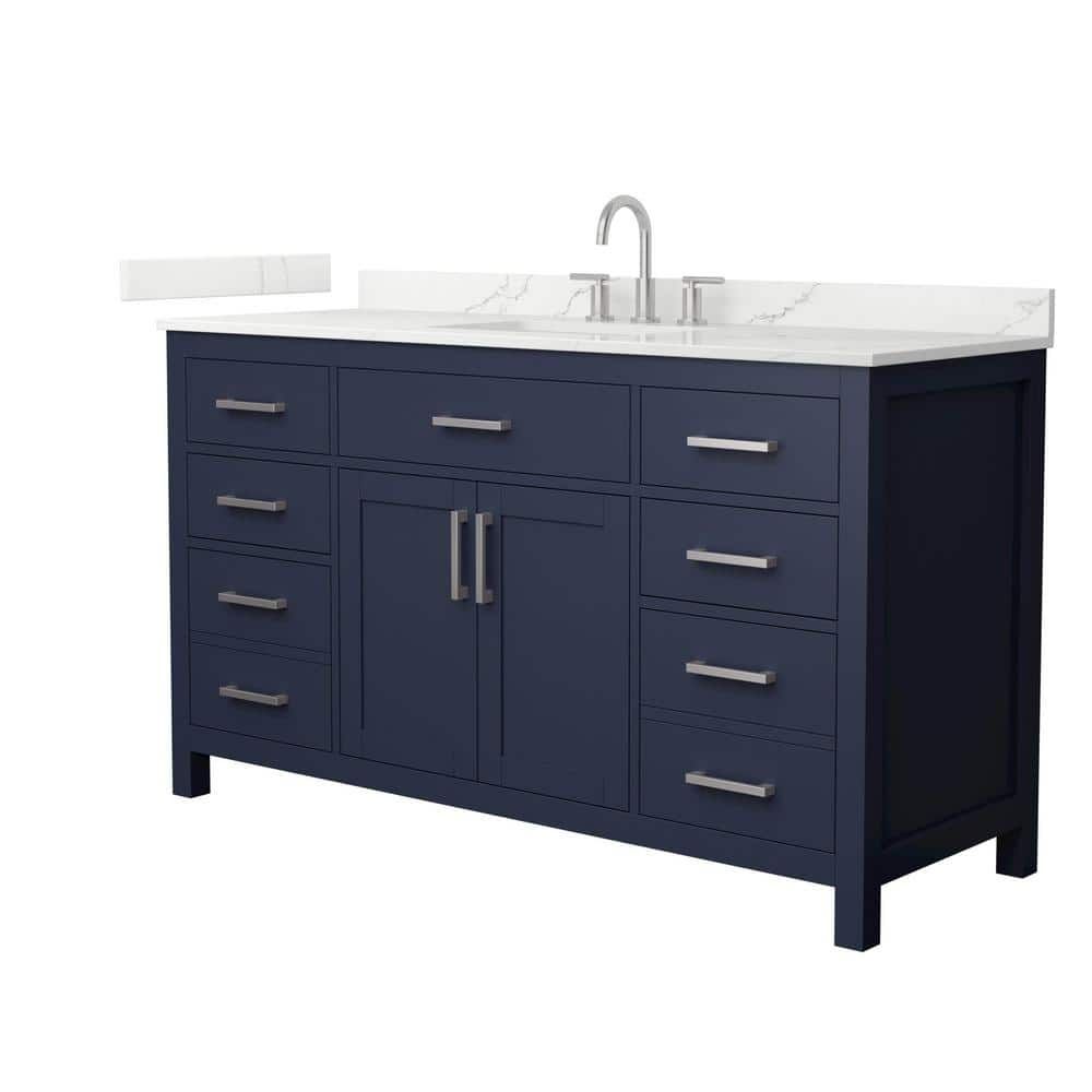 Beckett 60" Dark Blue Freestanding Bathroom Vanity with Quartz Top