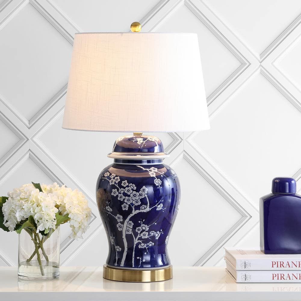 Gracie 29.5" White and Navy Ceramic Ginger Jar Table Lamp