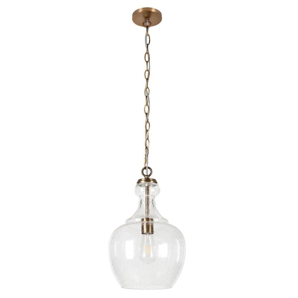 Westford 15" Brushed Gold Seeded Glass Adjustable Pendant Light