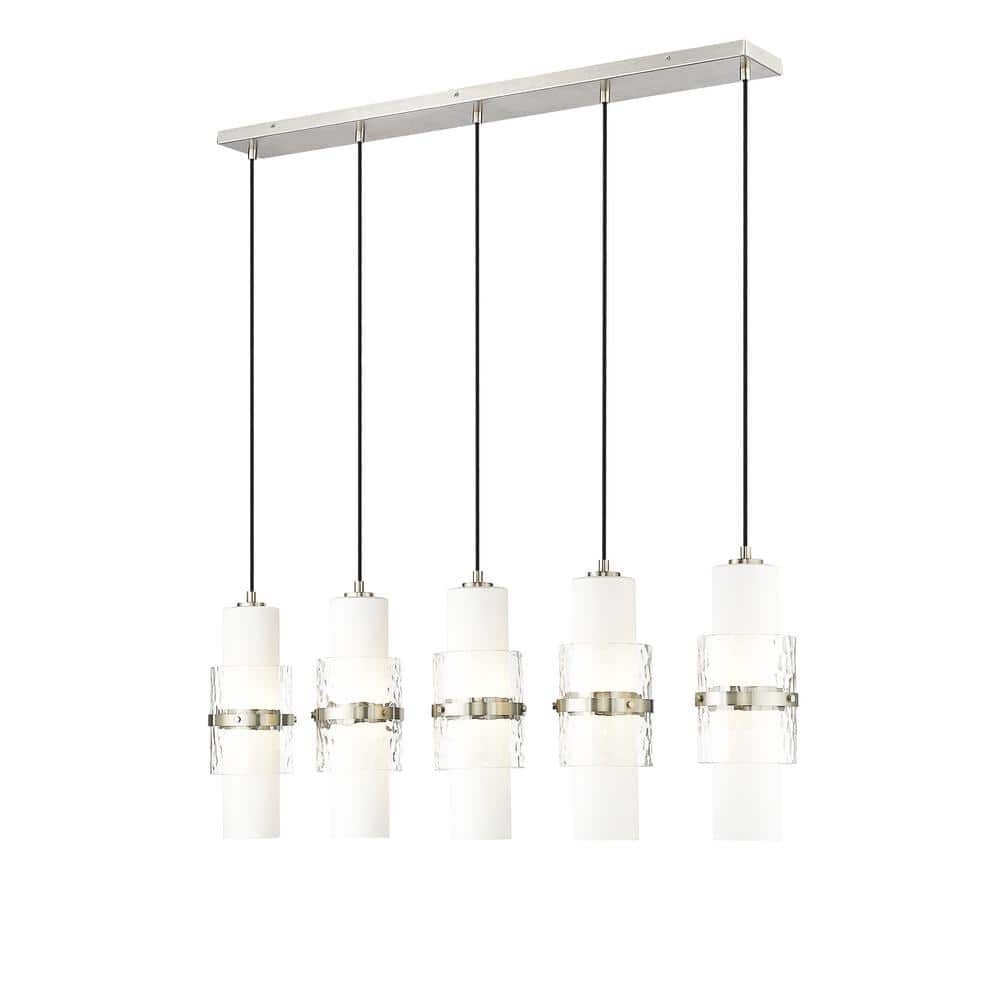 Brushed Nickel 5-Light Linear Chandelier with Etched Opal Glass Shades