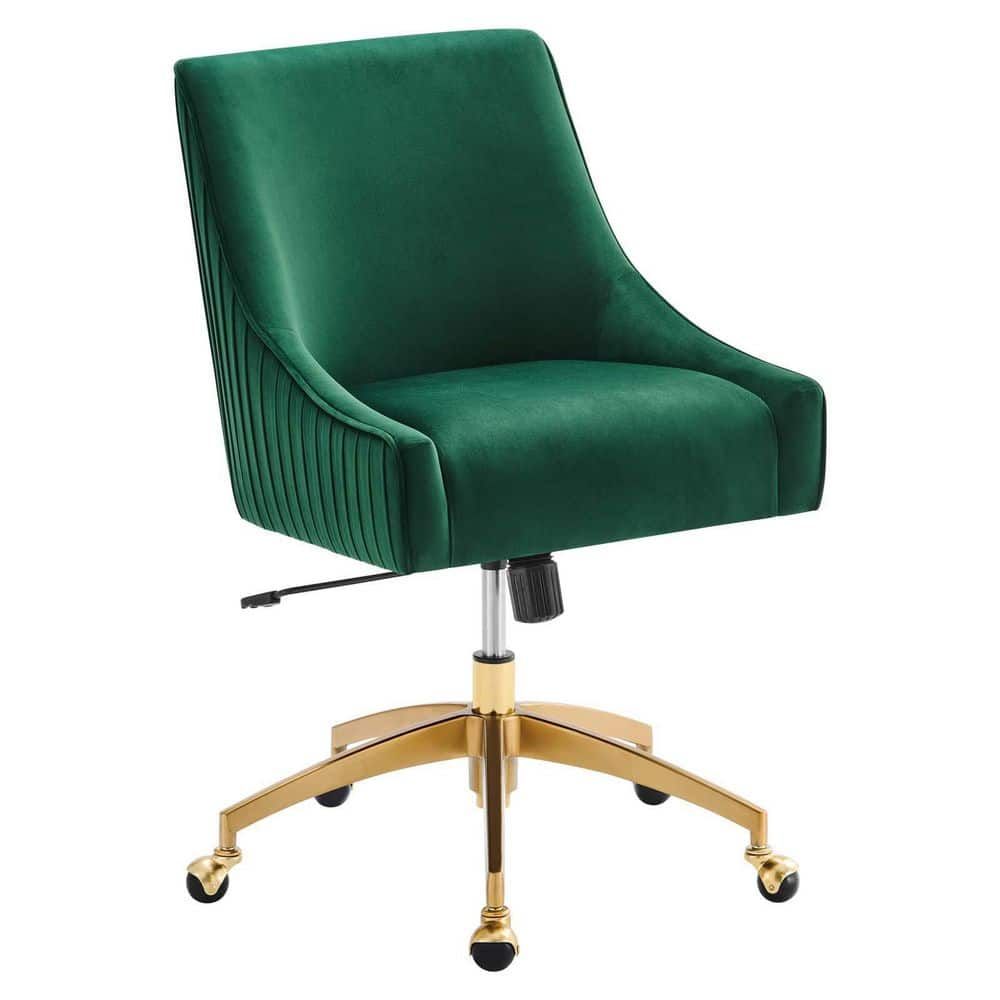 Cascade Green Velvet Swivel Office Chair with Gold Metal Base