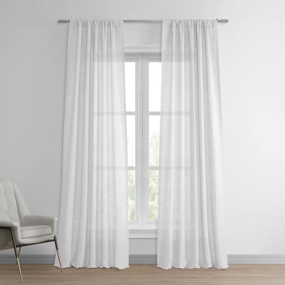 Purity White 96-Inch Linen Sheer Rod Pocket Curtains