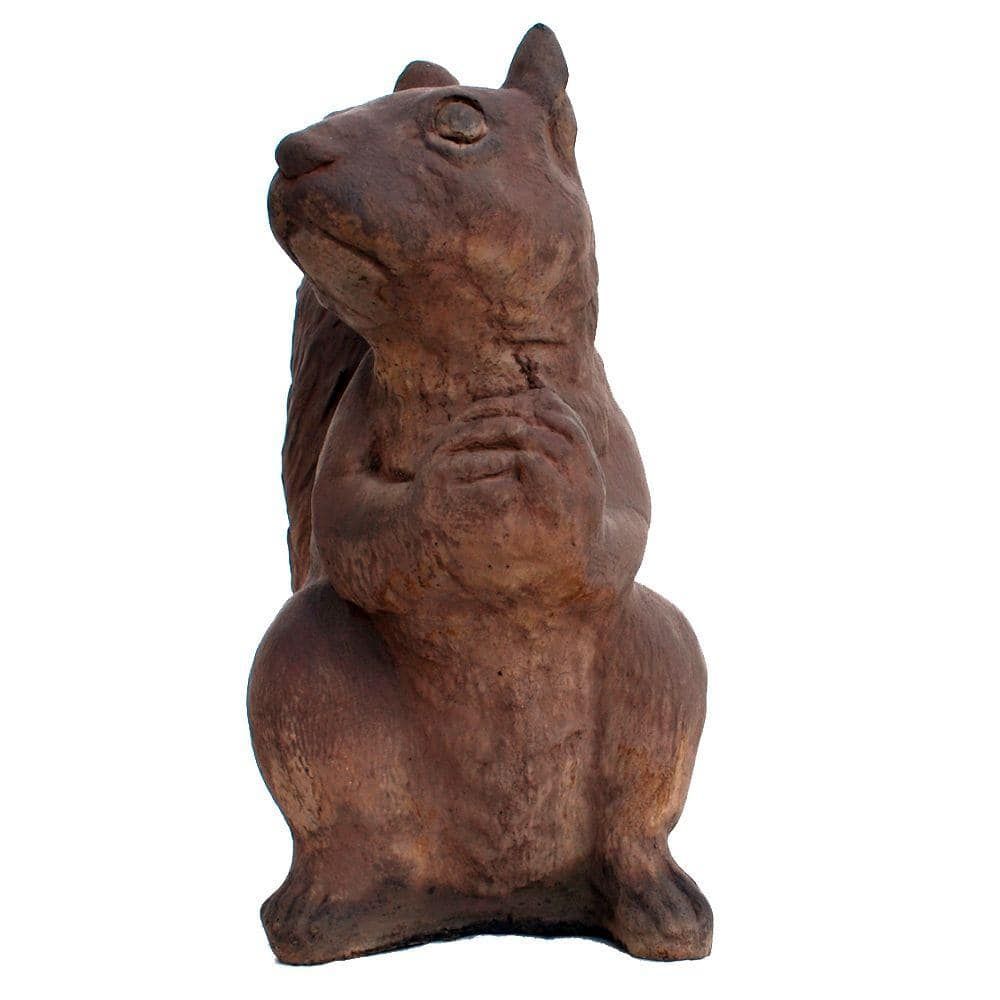 Dark Walnut Cast Stone Sitting Squirrel Garden Statue