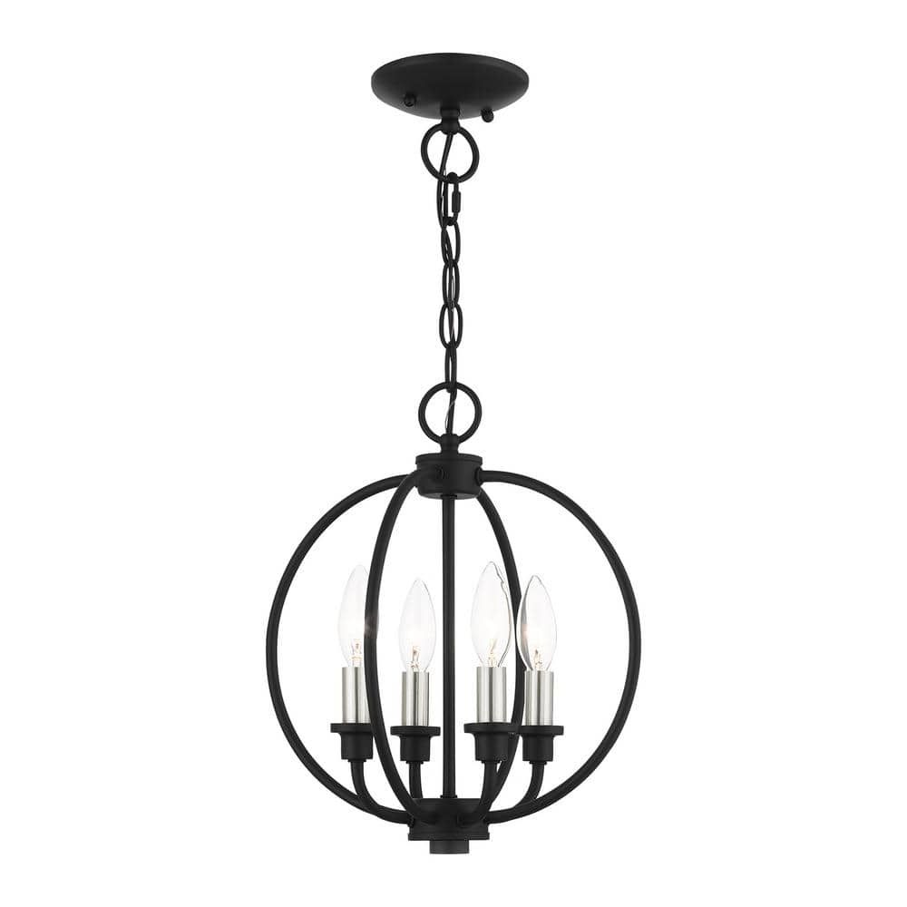 Elegant Black and Brushed Nickel 4-Light Crystal Pendant