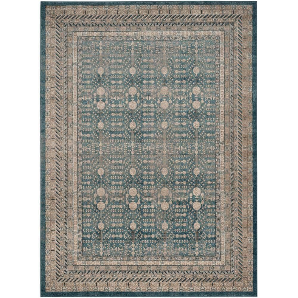 Sofia Blue and Beige 9' x 12' Synthetic Rectangular Area Rug