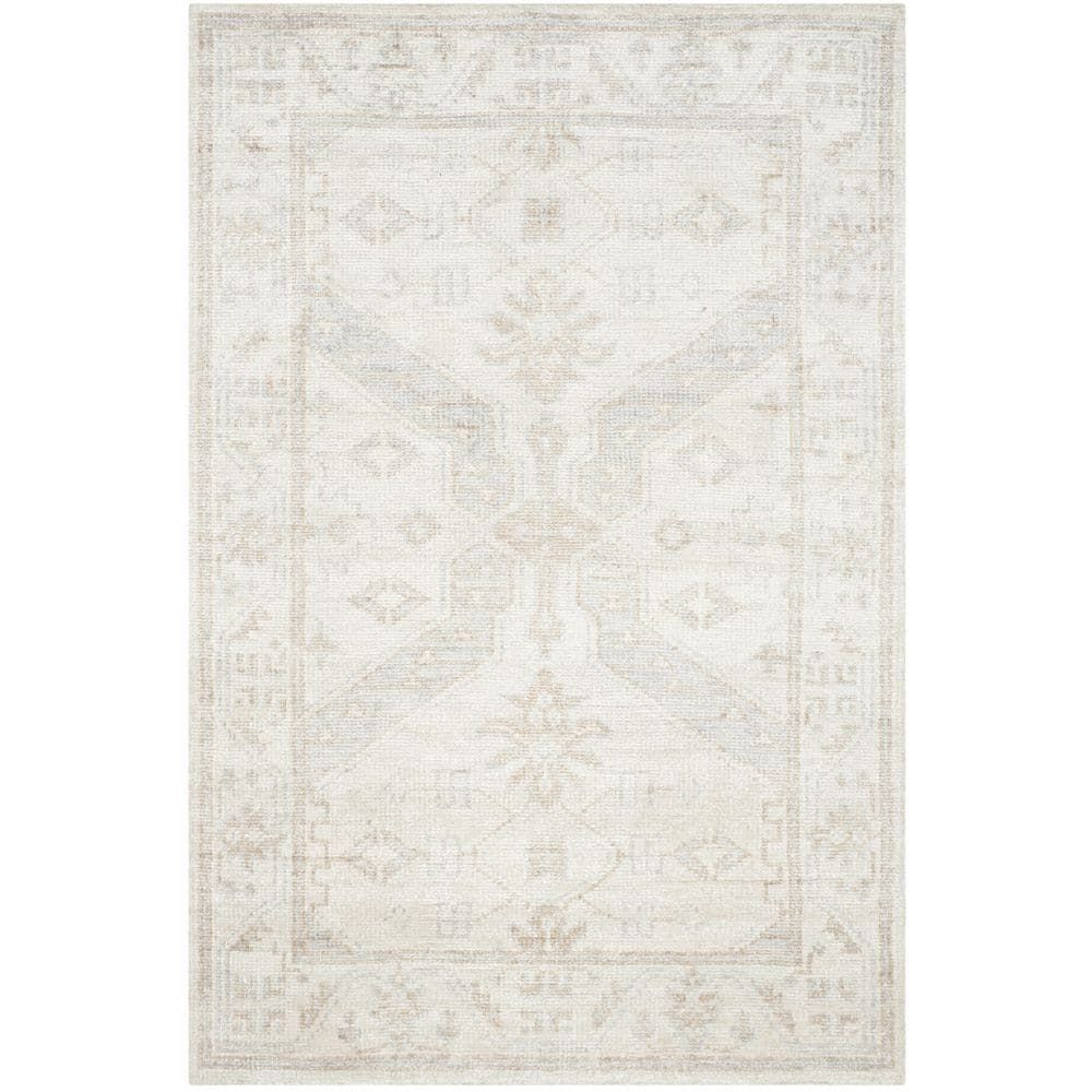 Hand-Knotted Elegance Beige Wool & Silk 4' x 6' Area Rug