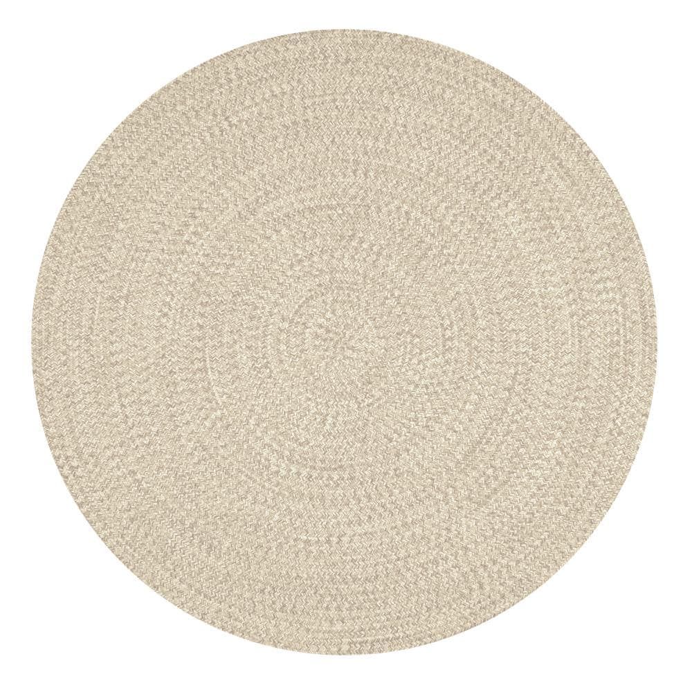 Tan Braided Round Synthetic Indoor/Outdoor Patio Rug