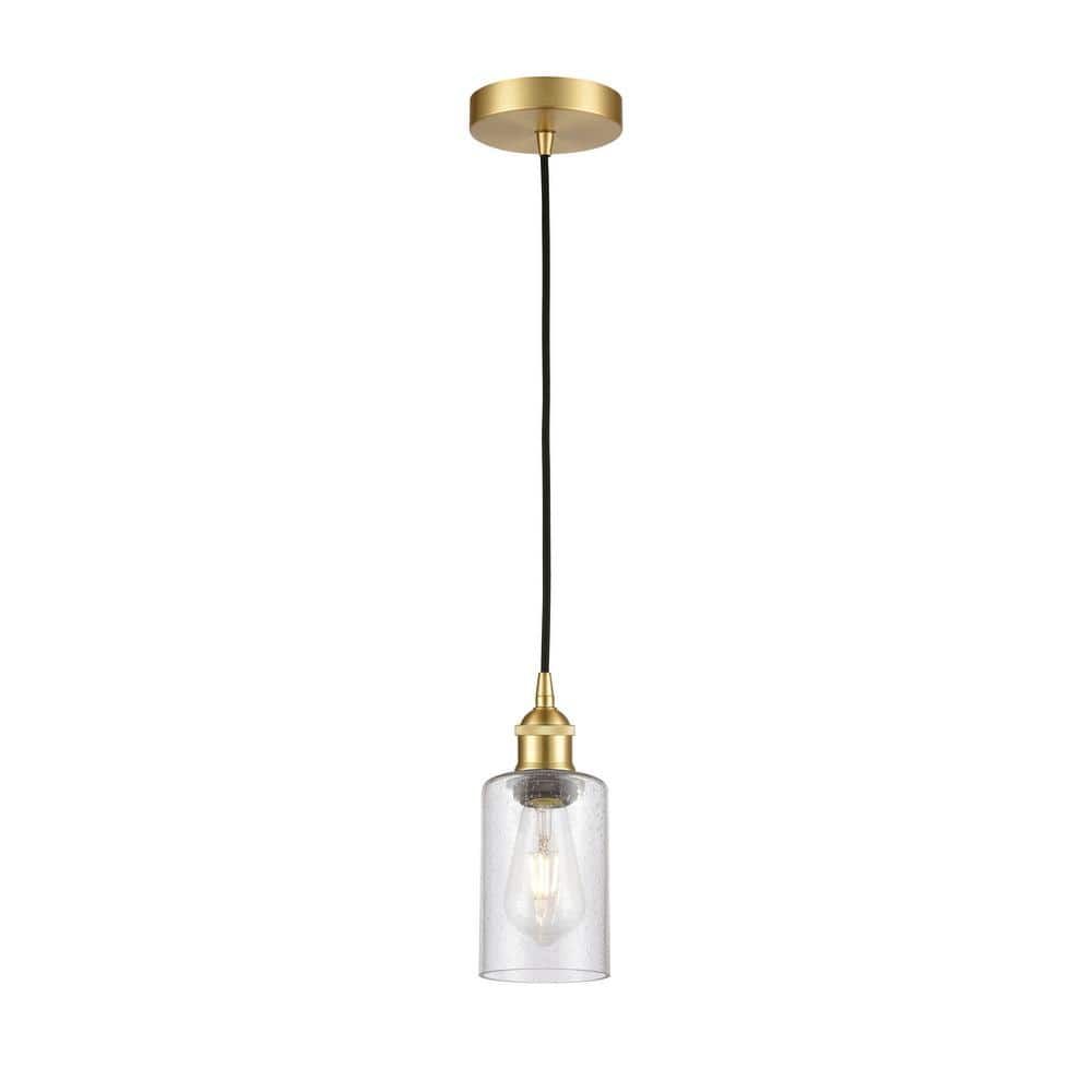 Satin Gold Mini Pendant Light with Seeded Glass Shade