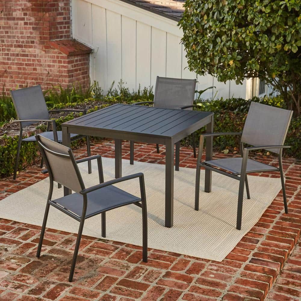 Naples 5-Piece Matte Black and Gray Aluminum Outdoor Dining Set