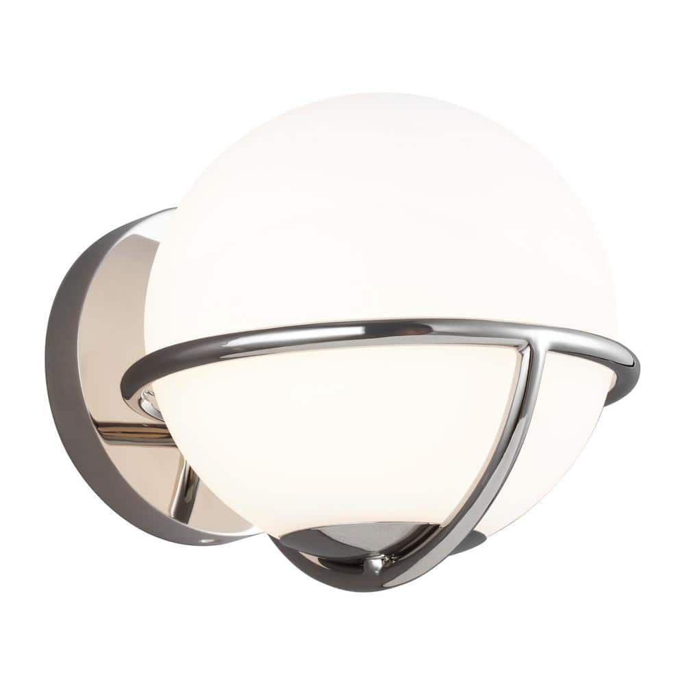 Ellen Crafted Polished Nickel 1-Light Wall Sconce with White Opal Glass