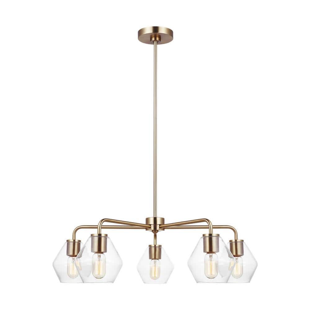 Satin Brass Jett 5-Light Industrial Farmhouse Outdoor Chandelier