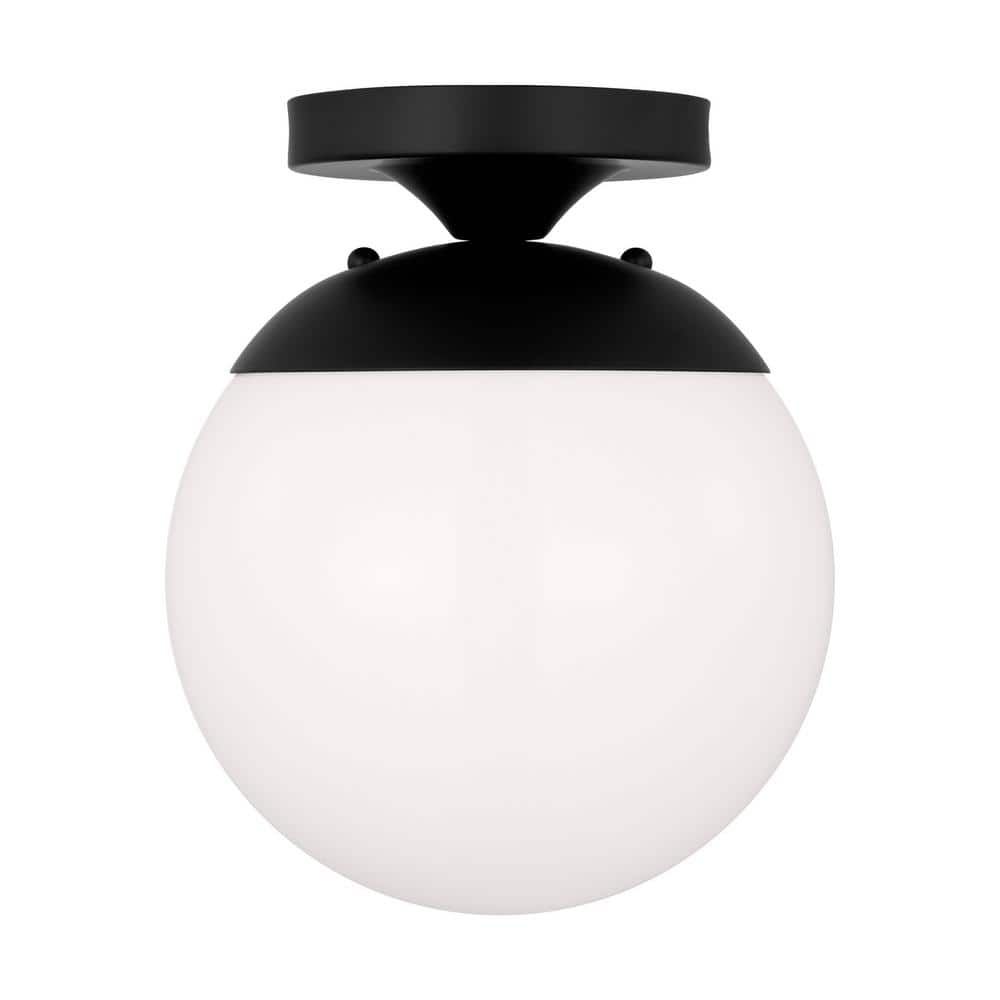 Midnight Black and White Glass Globe Semi Flush Mount Light