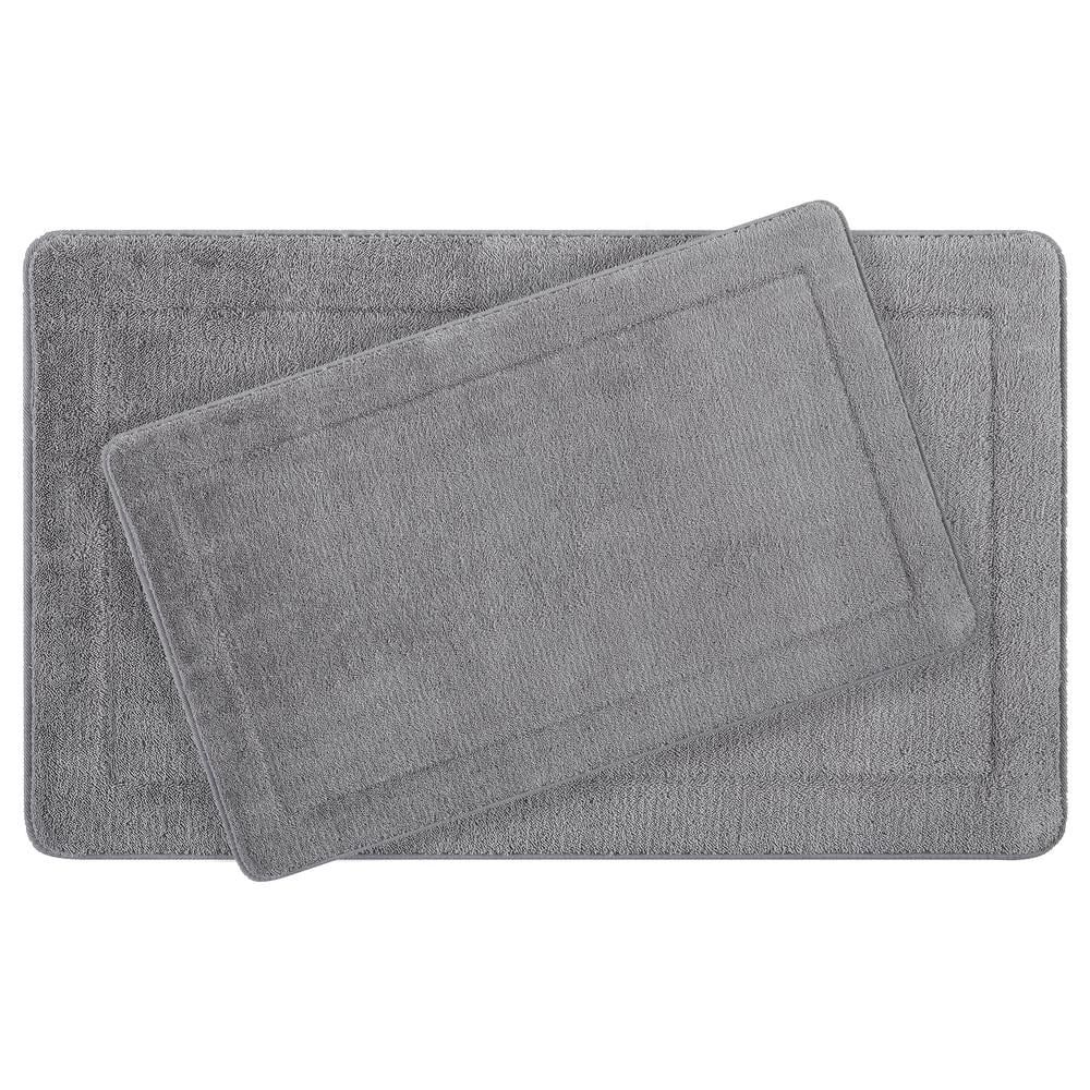 Terry Light Gray Microfiber Memory Foam Bath Mat Set